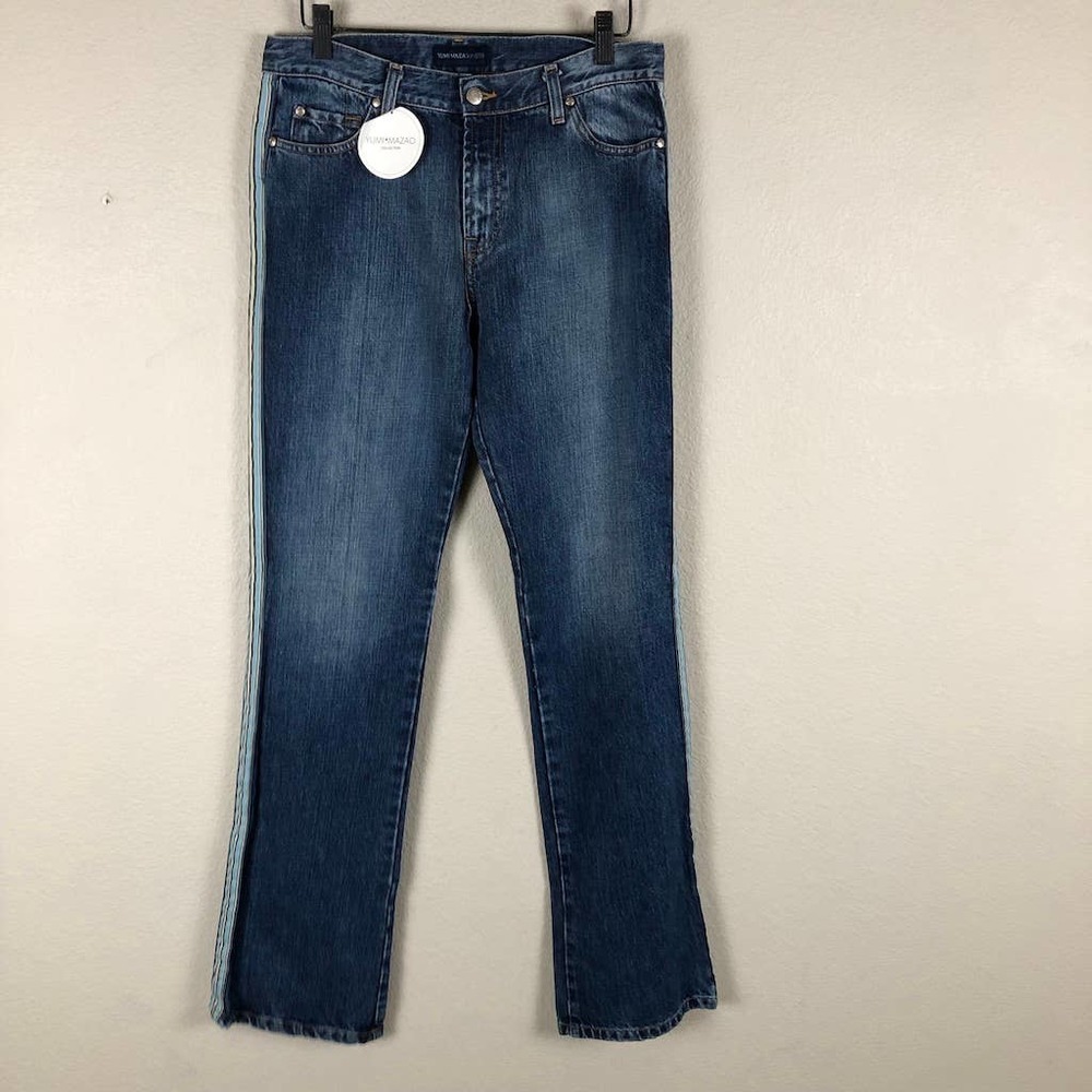 YUMI Mazao Jeans Womens 44 Blue Medium Wash Contrast Racer Stripe‎ Flared New